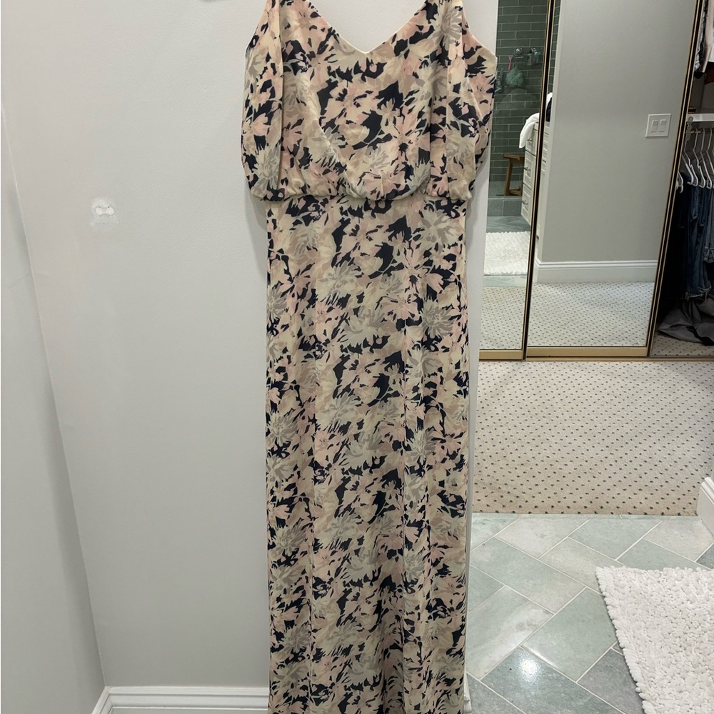 Wayf Elegant Cream and Black Floral Maxi Dress